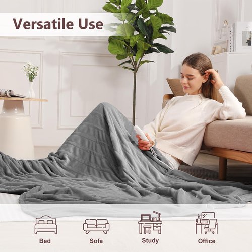 Electric Blanket Queen Heated Blanket Queen Size 84''X 90'' Soft Cozy Flannel with Dual Controller Heating Blanket of 5 Heating Level & 10 Hour Auto Off, ETL & FCC Certified, Machine Washable