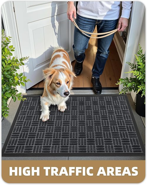 Color&Geometry Heavy Duty Non-Slip Front Door Mat - All-Weather Welcome Mat, 24"x36", Black