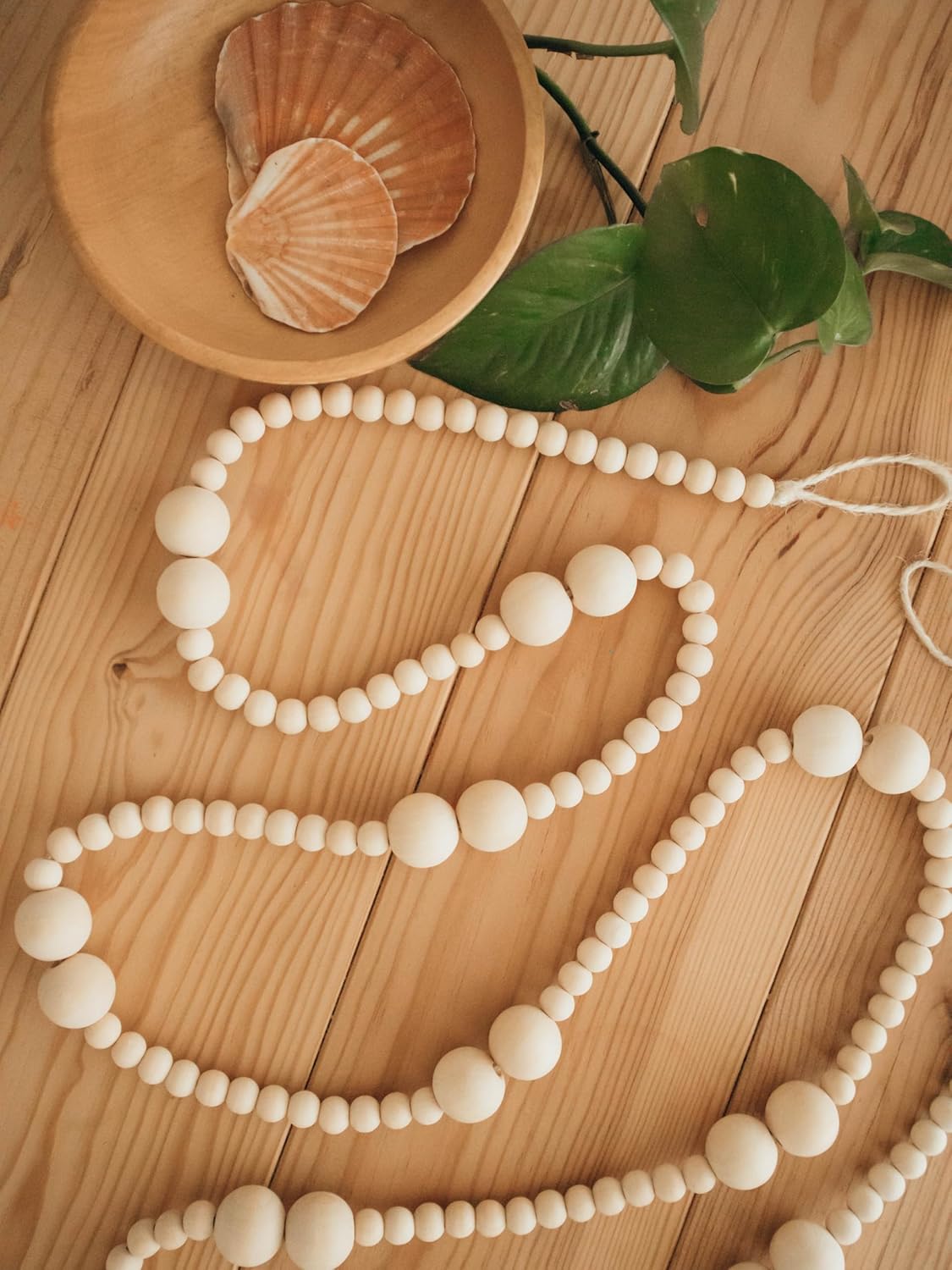 Skiennix 7ft Wooden Bead Garland - Rustic Holiday Decor for Christmas Trees | Natural Wood 2-Ball Design