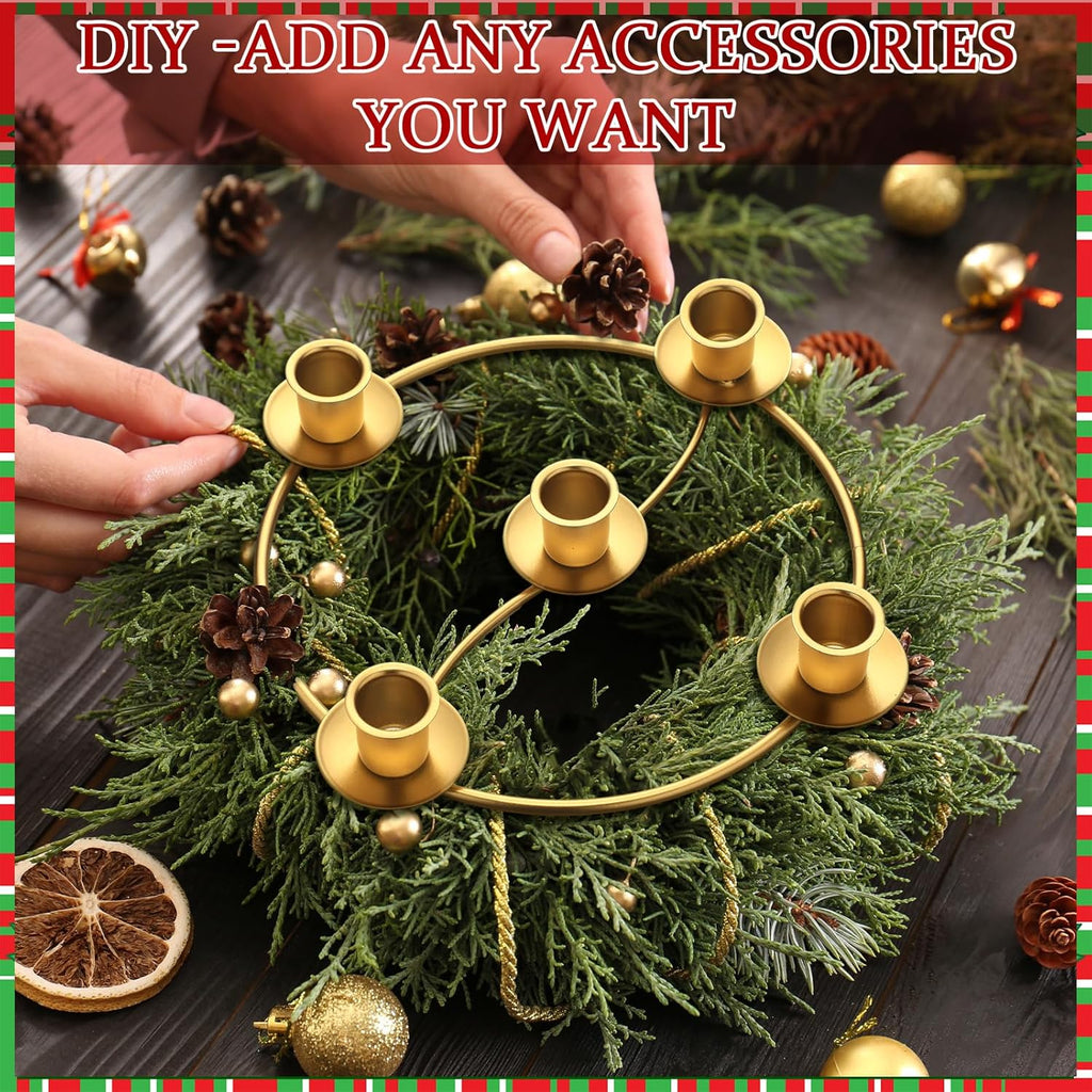Sliner Christmas Advent Wreath Ring - 5 Candle Holder in Gold | Metal Table Decoration for Festive Centerpiece