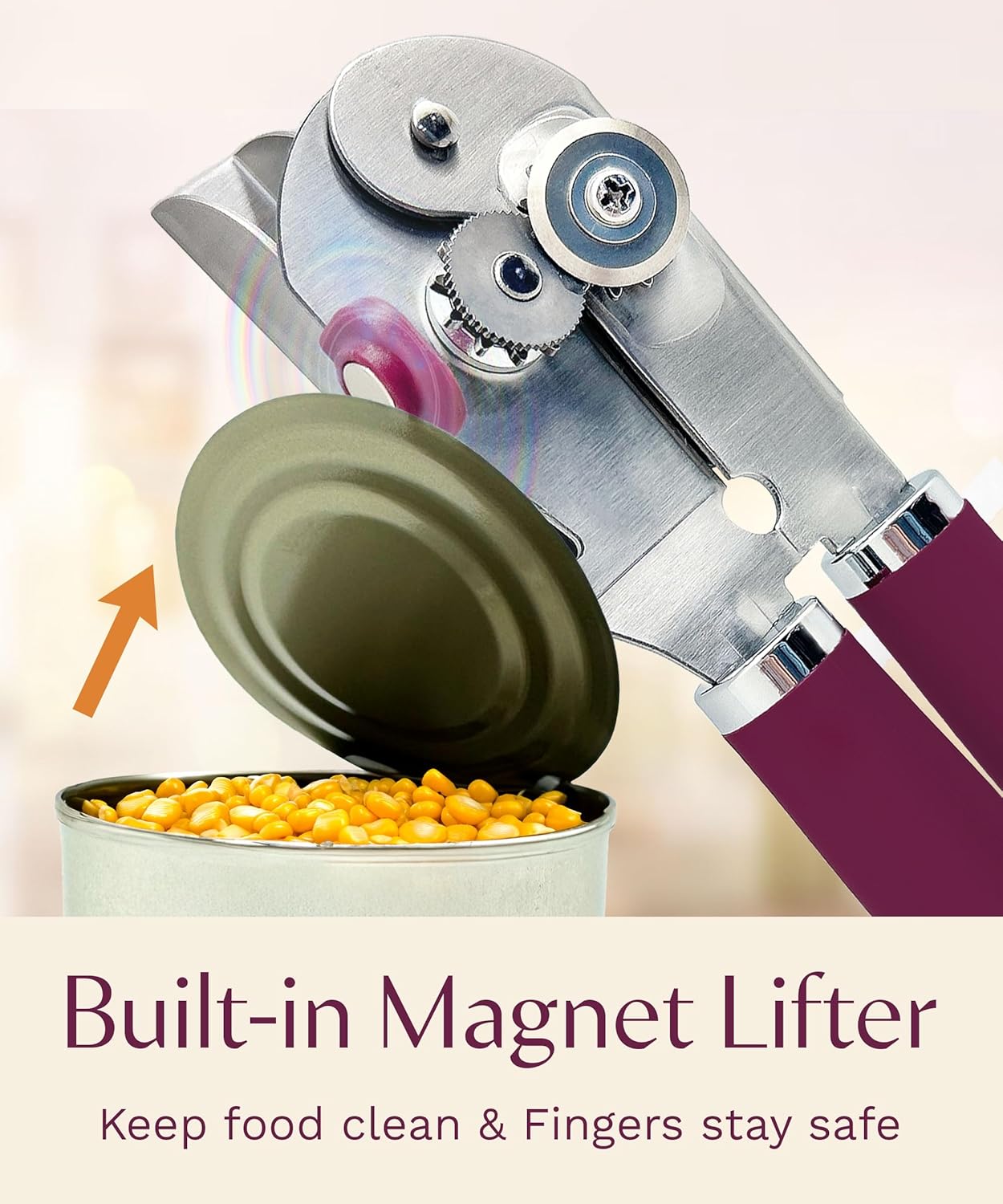 Skiennix Premium Multifunction Magnetic Can Opener - Heavy Duty Stainless Steel with Easy Turn Knob, Mauve