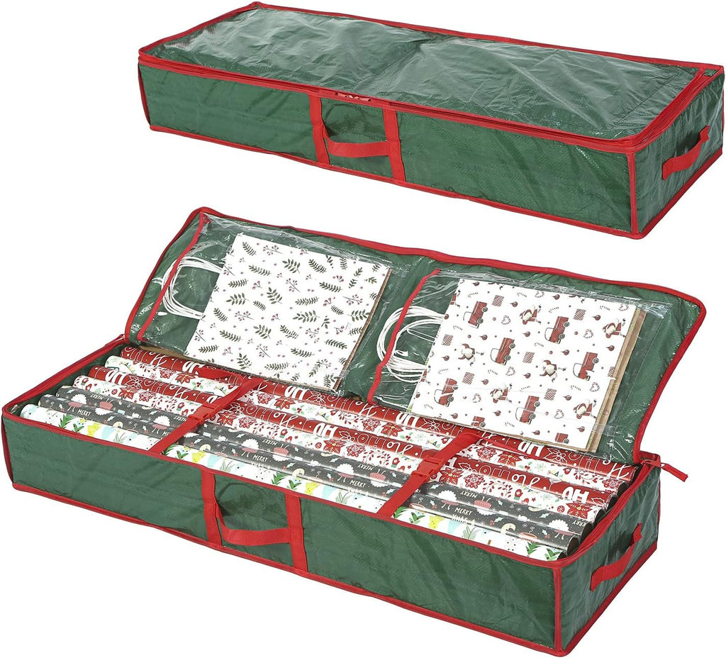 Sattiyrch Underbed Gift Wrap Organizer - Holds Up to 20 Rolls | 41"W x 14"D x 5.5"H in Green