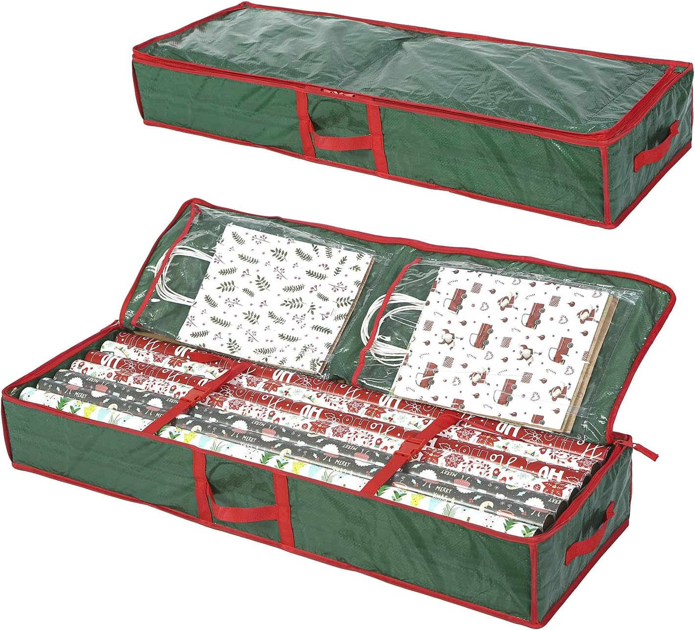 Sattiyrch Underbed Gift Wrap Organizer - Holds Up to 20 Rolls | 41"W x 14"D x 5.5"H in Green