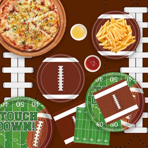 Football Party Decorations Football Party Supplies Kit Serve 24 Plates Napkins Cups Banner Tablecloth for Foot Ball Themed Birthday Gameday Decorations