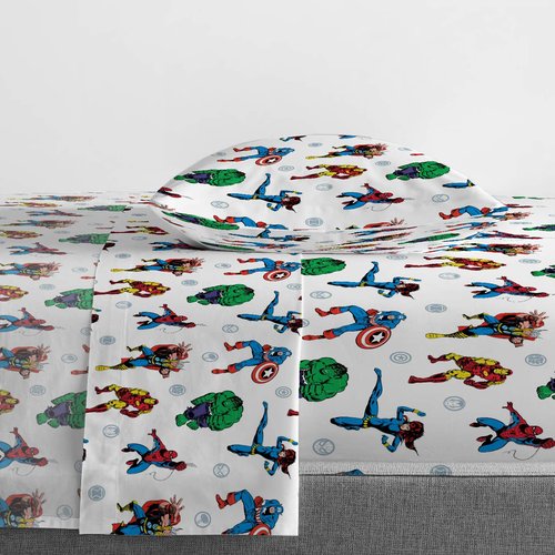 Jay Franco Kids Sheet Set with Fitted, Flat Sheets & Pillow Cover - Ultra-Soft Bedding with Pillowcase for Room Decor, White - Avengers, 3 Piece Twin