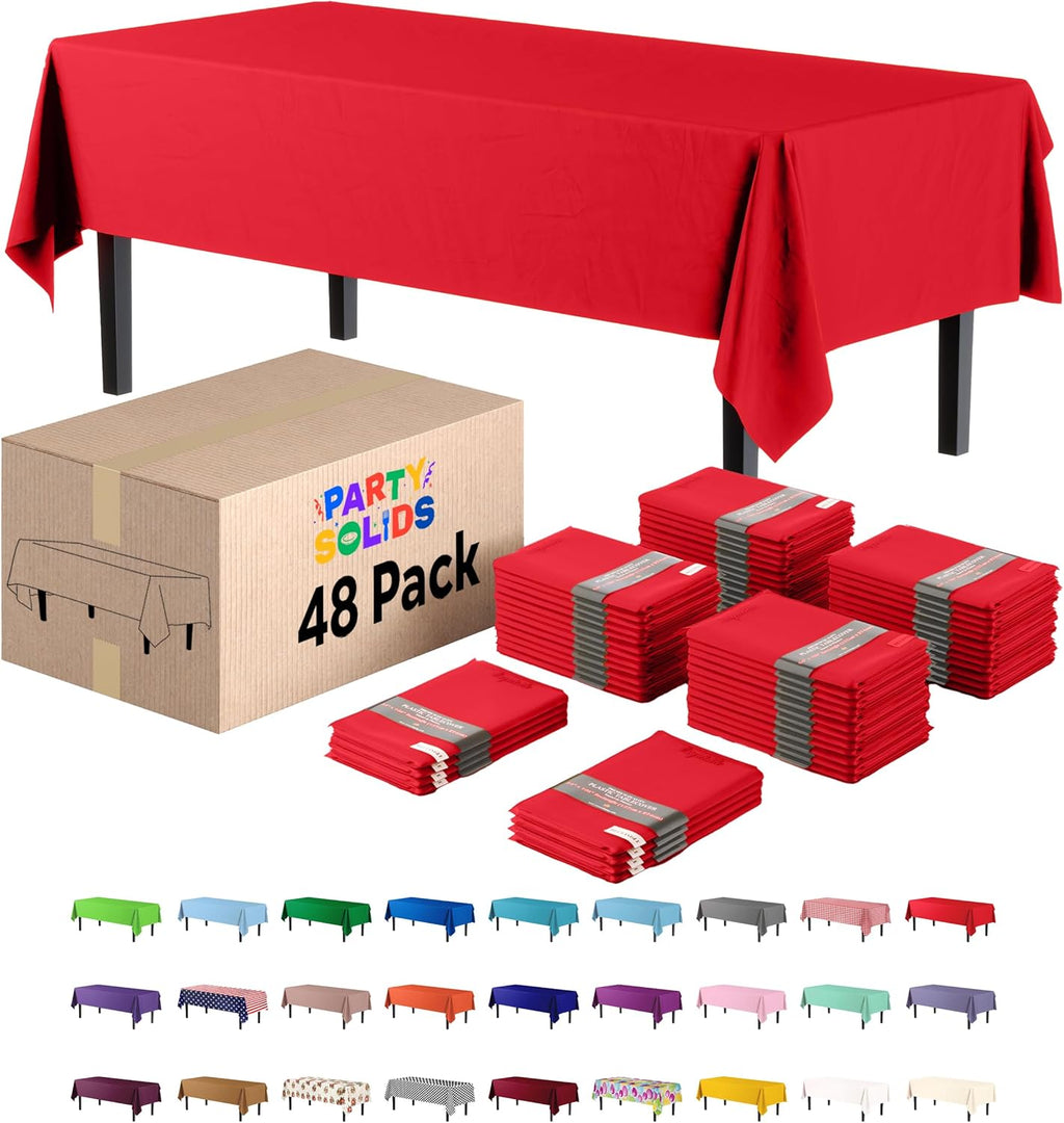 Red Tablecloths | 48-Pack Disposable Plastic Tablecloths - 54" x 108" for Rectangle Tables