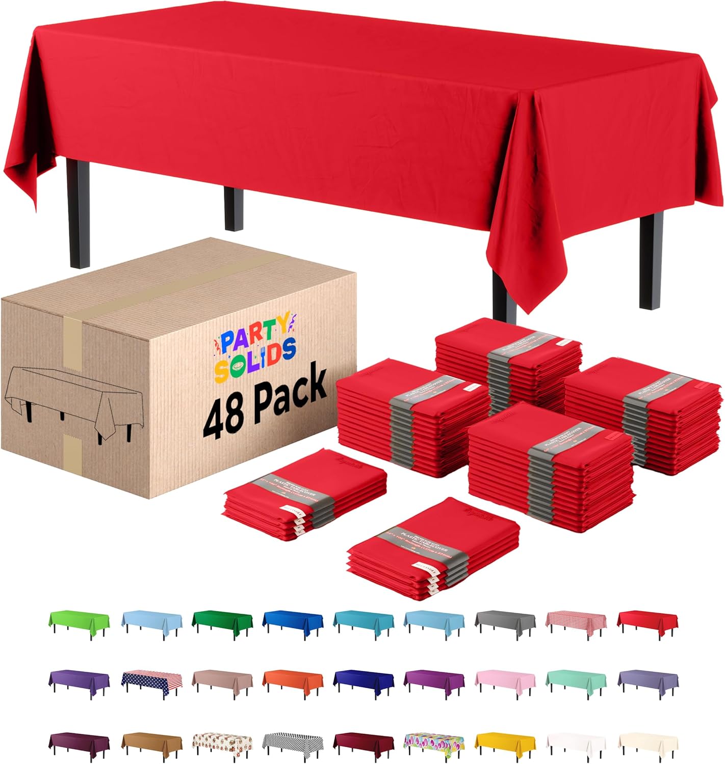 Red Tablecloths | 48-Pack Disposable Plastic Tablecloths - 54" x 108" for Rectangle Tables