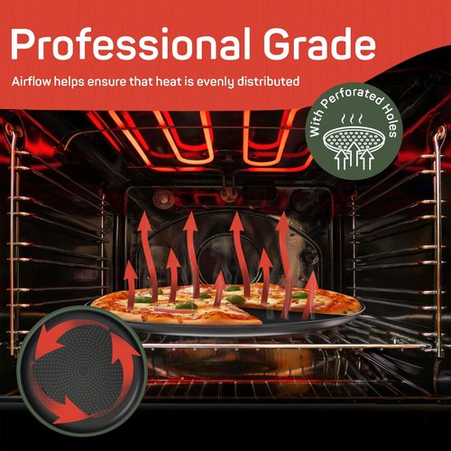 Emporio Kitchen Pizza Baking Pan - 15.75-Inch Round Perforated Carbon Steel Tray with Non-Stick Coating, Dishwasher Safe, Oven Safe (Up To 450° F), Airflow Design, PFOA, PFOS, PTFE Free, Gray