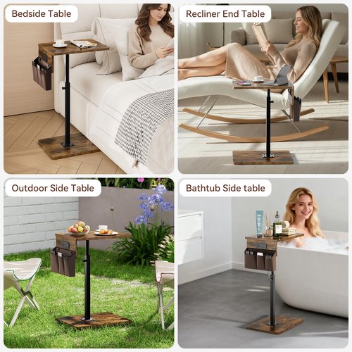 Vagusicc Sofa Armrest Tray Table for Couch - 360° Swivel Height Adjustable Side Table for Small Spaces, Snack Side Table for Bed or Chair, C Shaped End Table Snack Table for Eating Dinner Laptop