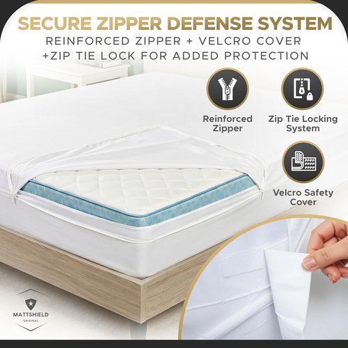 MATTSHIELD Ultimate 3-Piece Bed Bug-Proof Mattress Cover Kit | Queen Size 100% Cotton + 2 Zipper Pillow Protectors