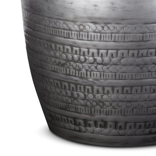 SIMPLIHOME Johnsen Metal Table - 15 inch Wide Solid Iron Drum Accent Table in Antique Silver with Tribal Pattern, Round Boho End Table for Living Room, Bedroom, or Home Office, Fully Assembled
