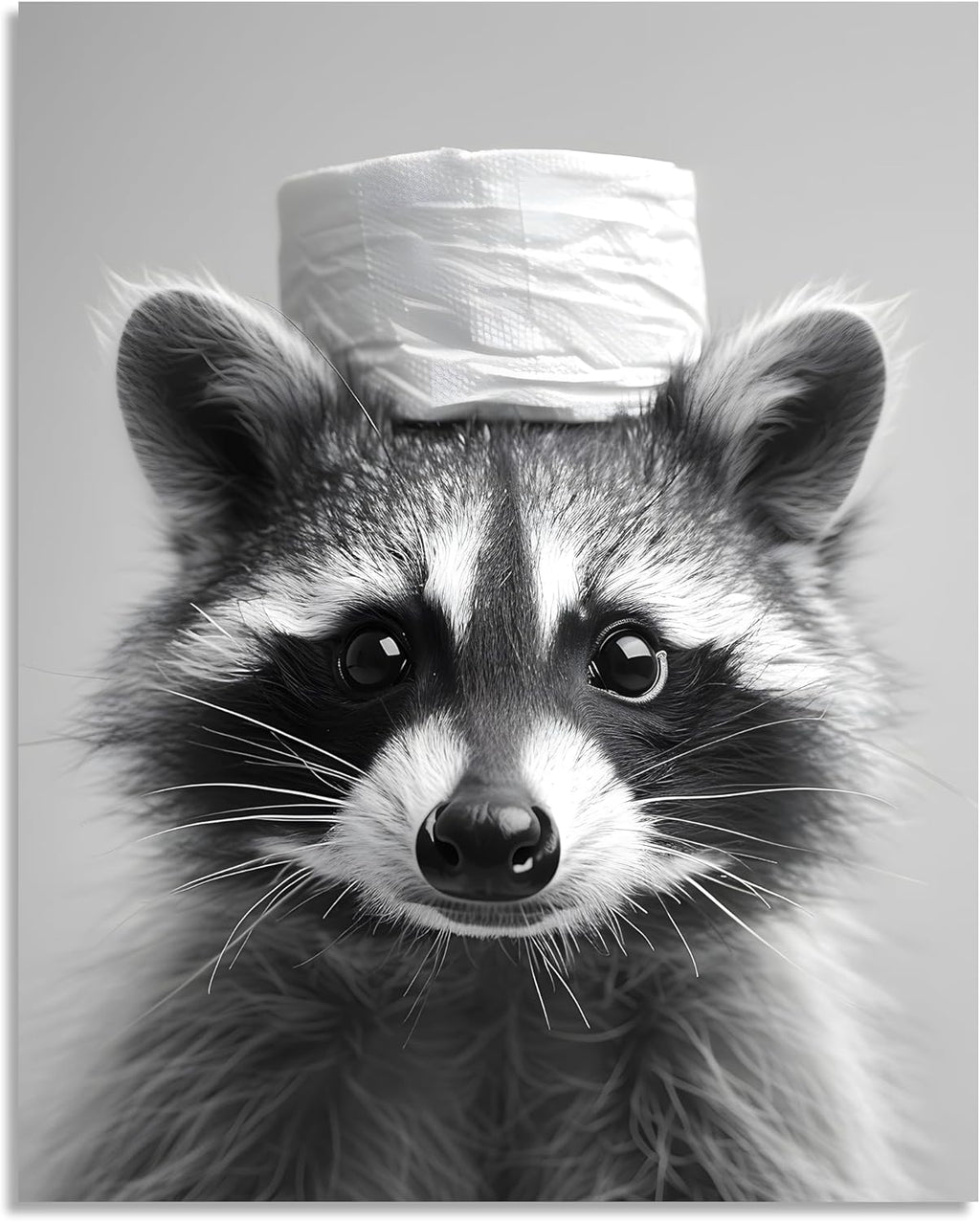 Raccoon Bathroom Wall Art - Funny Animal Canvas Print | Black and White Toilet Decor 8x10 Inch