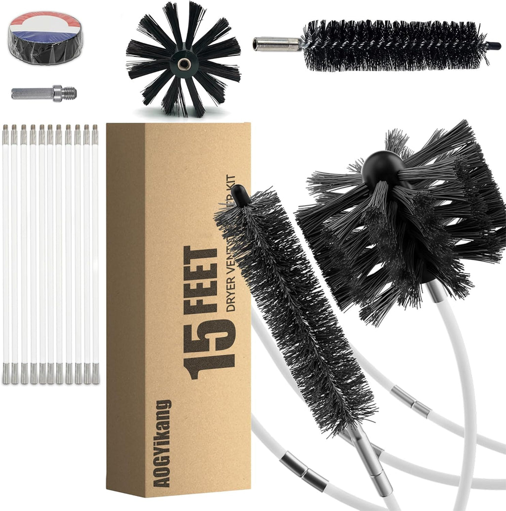 Skiennix Dryer Vent Cleaning Brush Kit - 15 Feet Flexible Nylon Rod for Lint, Chimneys & Ducts