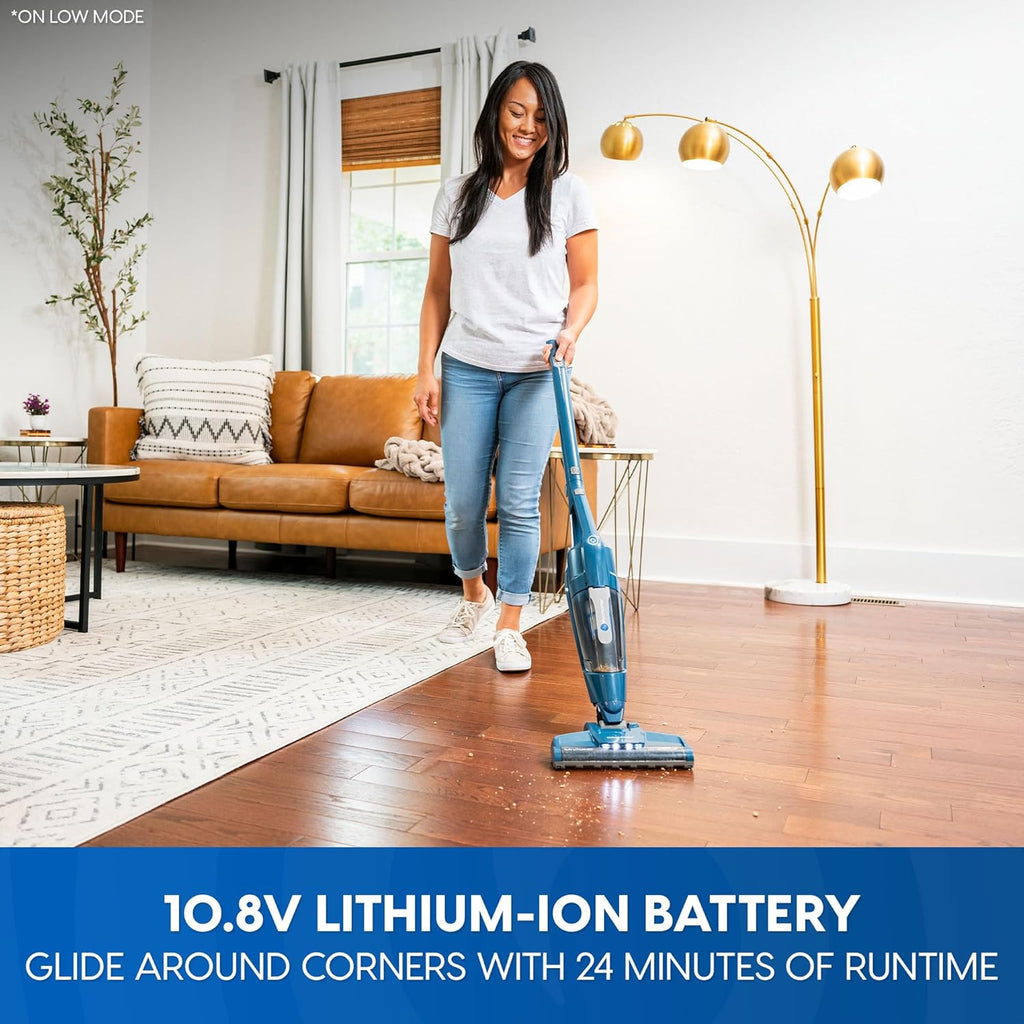 Vacmaster Portable 10.8V Cordless Stick Vacuum - Lightweight, 2-Speed Power Control, LED Headlight | Ideal for Hardwood, Carpet & Pet Hair, Blue