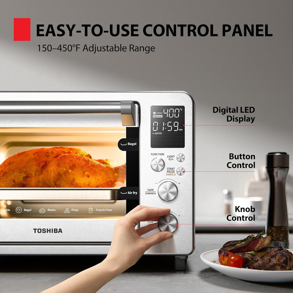 TOSHIBA ChefFry Air Fryer Toaster Oven - 26.4-Quart Stainless Steel Combo with Toast, Bake & Broil