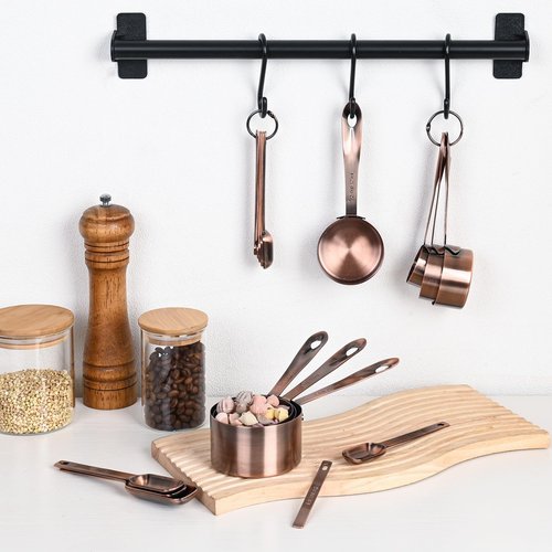 IFFMYJB Copper Measuring Cups and Spoons Set of 18, 7 Measuring Cups, 9 Measuring Spoons, Stainless Steel Measuring Spoons and Cups for Dry & Wet Ingredients During Kitchen & Baking