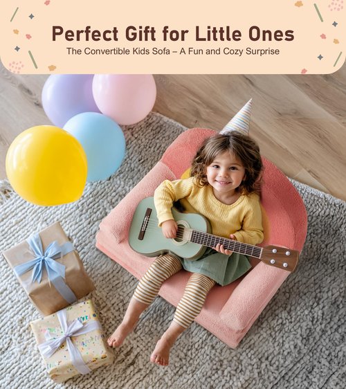 little dove Extra Wide Soft Toddler Couch Fold Out, 2-in-1 Kids Couch, Convertible Kids Sofa to Lounger, Comfy Toddler Chair, Kid Furniture for Playroom, Ideal Gifts for Boys & Girls, Pink
