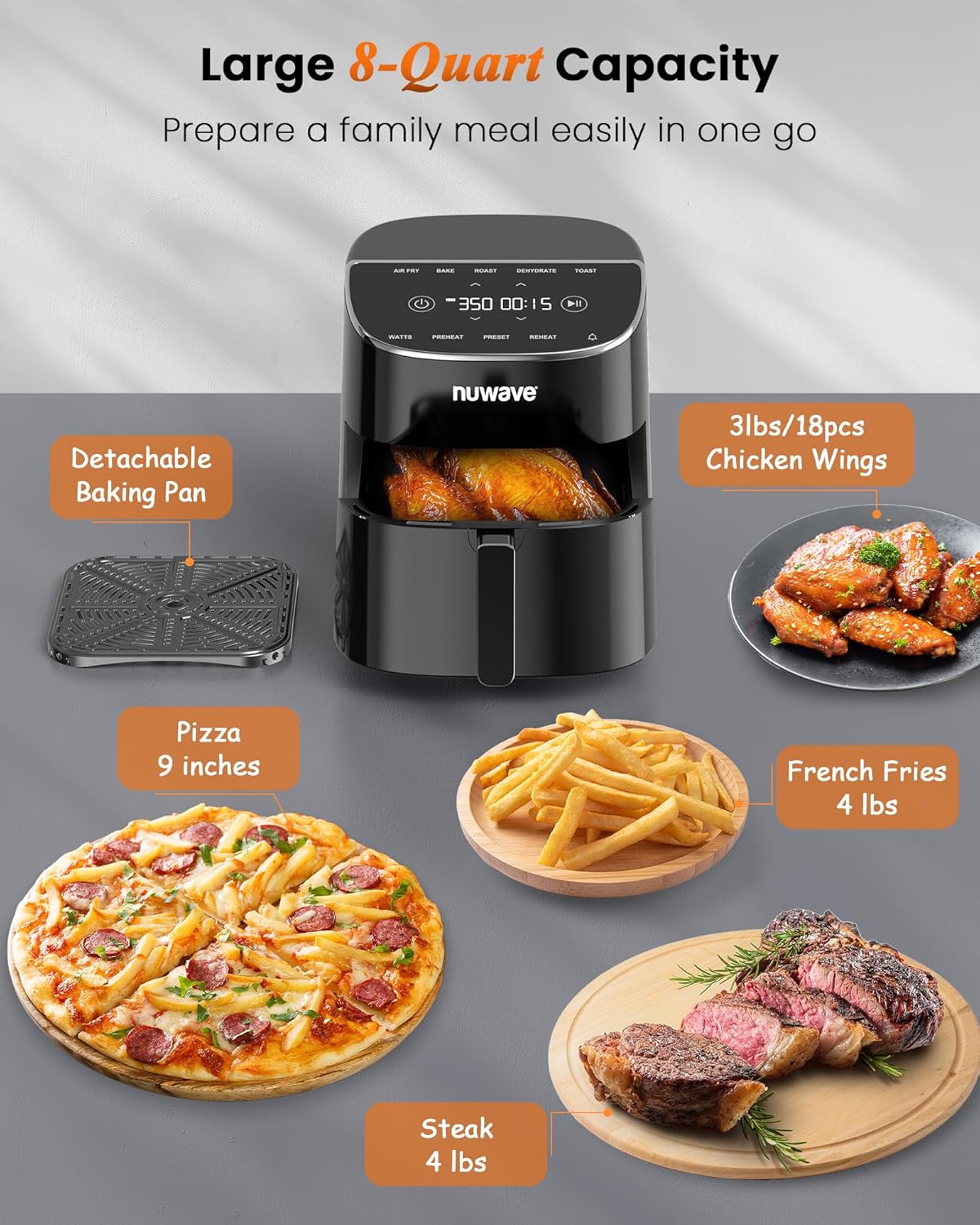 Nuwave Brio Plus Air Fryer - 8 Qt, PFAS-Free, 7 Digital Cooking Functions | Bake, Roast, Dehydrate & More