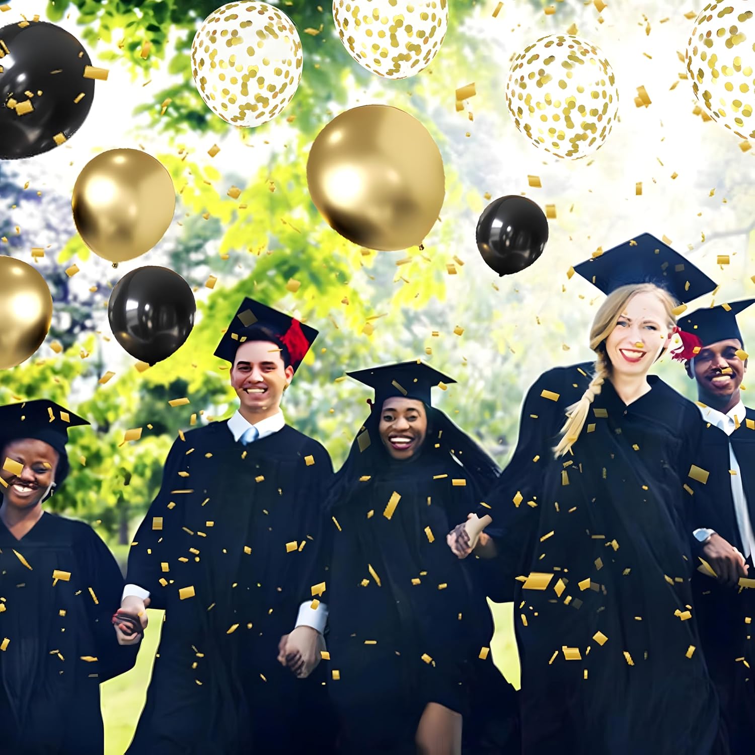 Zesliwy Black and Gold Confetti Balloons - 50 Pack Metallic Latex Balloons for Party Decor