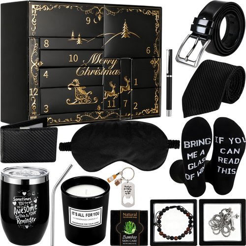 Patelai 12 Days Men's Advent Calendar 2026 Black with Gold Grooming Essentials Advent Calendar Gifts for Men Adult Father Boyfriend Grandpa Husband Office Birthday Home Christmas Holiday