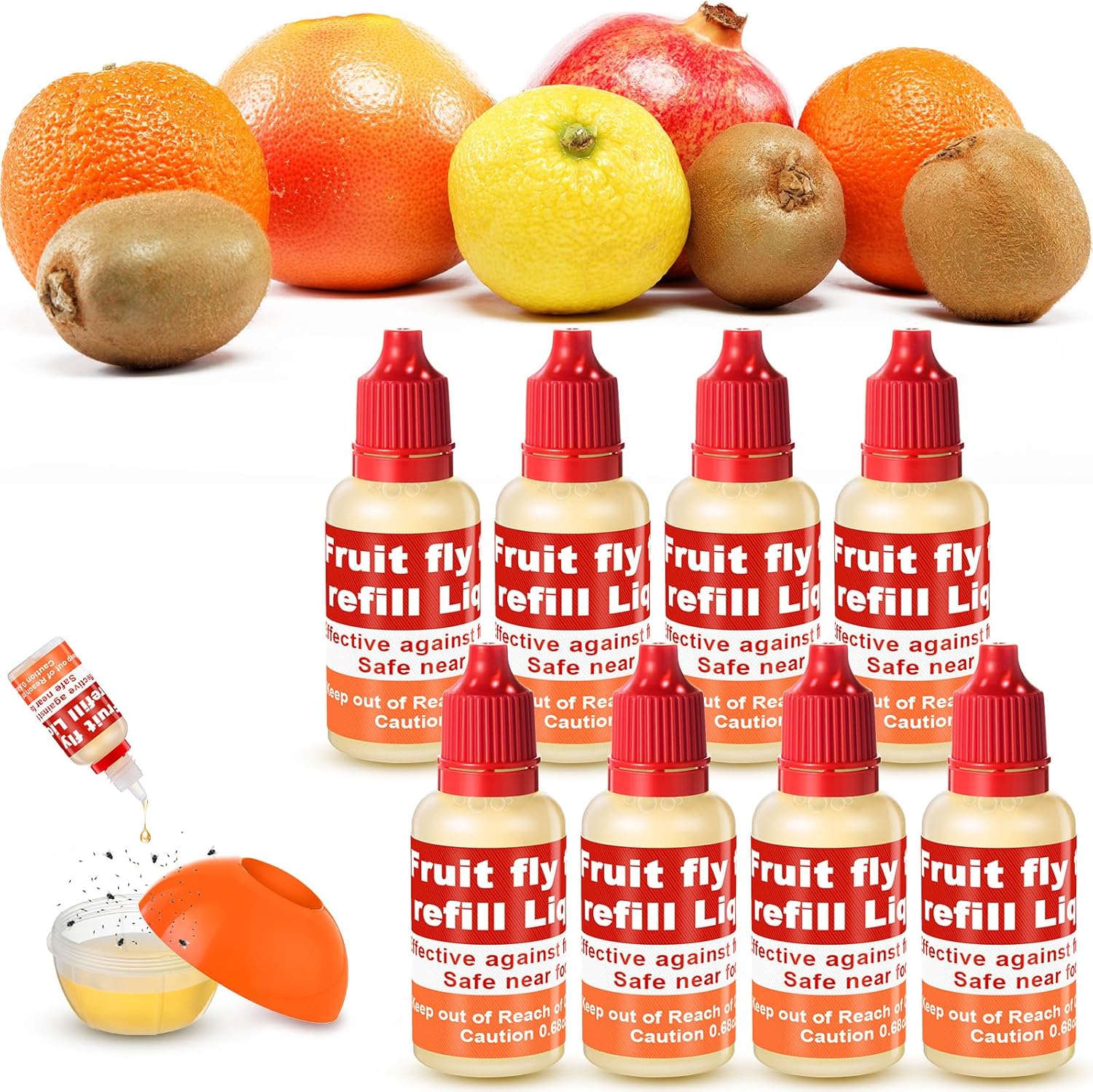 Qualirey Fruit Fly Trap Refill Liquid - Non-Toxic & Effective Indoor Solution | 0.68oz Bottle, Red
