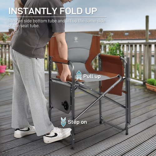 EVER ADVANCED Medium Tall Directors Chair Foldable Makeup Artist Chair Bar Height with Side Table Cup Holder and Pocket Footrest, Supports 400LBS (Red Brown, Seat Height: 23.2 inches)