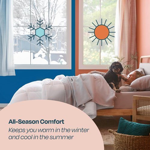 Linenspa White Down Alternative Comforter | All-Season Queen Size Duvet Insert with Box Stitch & 8 Loops