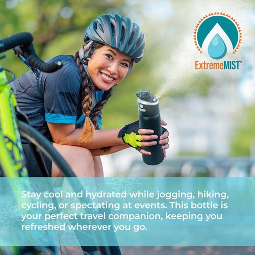 GoMist Misting & Drinking Bottle | Rechargeable Mist & Sip Water Bottle | Quick Charge USB-C Port | 2-Speed Mist Function | Stainless-Steel Double Wall Insulation, 40 oz (Marine Teal)