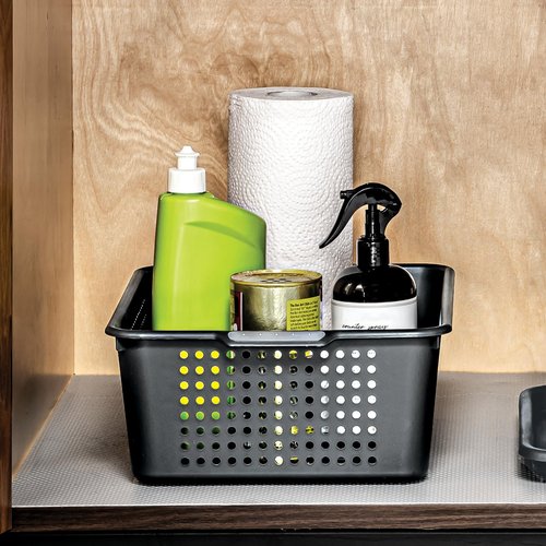 madesmart Small Storage Basket, Multipurpose Organizer with Soft-Grip Handles & Non-Slip Feet, Heavy-Duty Ventilated Design for Laundry, Bath & Kitchen, Carbon, 12 x 8 x 4"