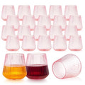 24 Pack Pink Plastic Wine Cups, 14oz Disposable Stemless Ribbed Wine Glasses, Cute Clear Unbreakable Outdoor Cocktail Glasses, Heavy Duty Plastic Drinking Cup for Galentine Wedding Party Mimosa Bar