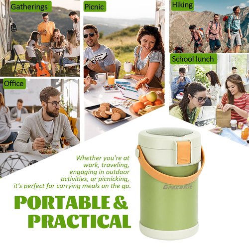 67oz Adults Thermo for Hot Food Kit 2L 9.06in 3 Layer Stainless Steel Vacuum Soup Food Thermo Hot Food Jar Bento Box for Men, Women, Suitable insulated Lunch Box for 12+ Camping, Office & Travel Use