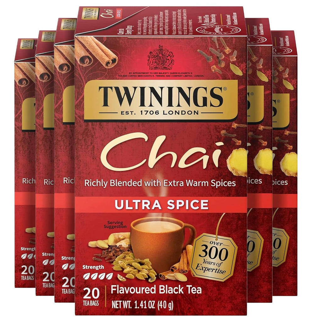 Twinings Ultra Spice Chai Tea Bags - Sweet & Savory Spices, Caffeinated, 20 Count (Pack of 6)