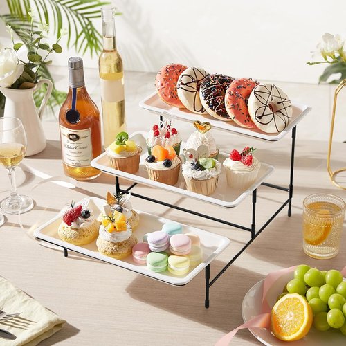 Lifewit 3-Tier Serving Tray - White Plastic Dessert Display Stand with Black Metal Frame | 30 x 17 cm