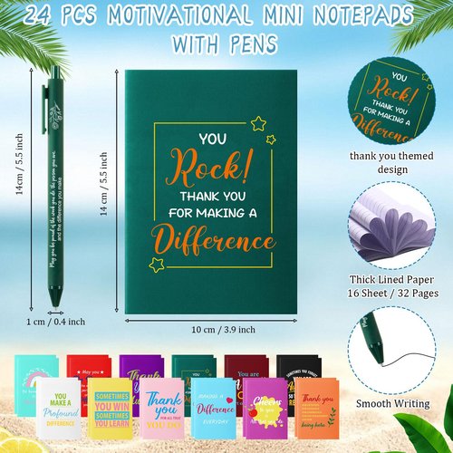 Feifeiya 72 Pcs/ 24 Set Thank You Gifts Bulk 24 oz Employee Staff Dispatcher Appreciation Tumbler with Lids and Straws Motivational Pens Inspirational Notepads Plastic Cup Gift (awesome, Colorful 2)