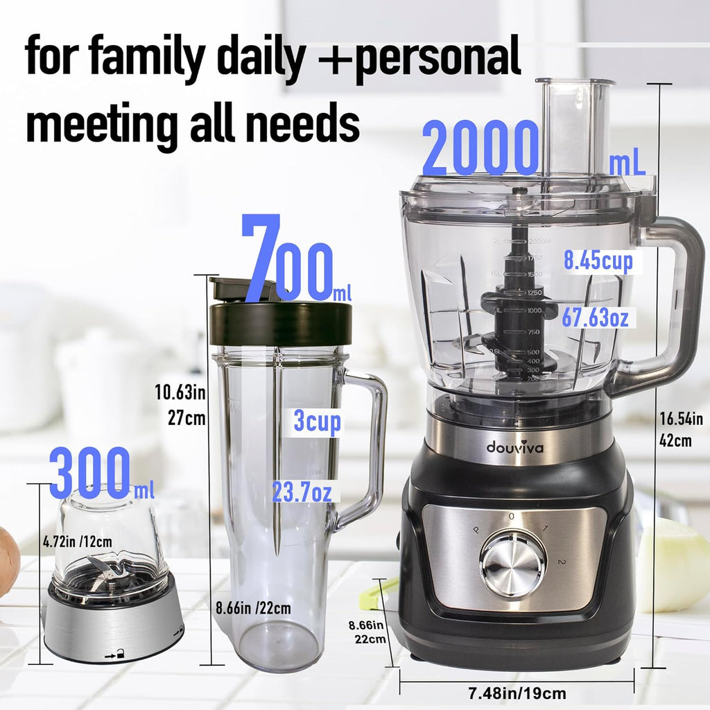 Skiennix Food Processor Blender Combo - 3-in-1 Countertop Blender with 8-Cup Bowl & 1000W Power