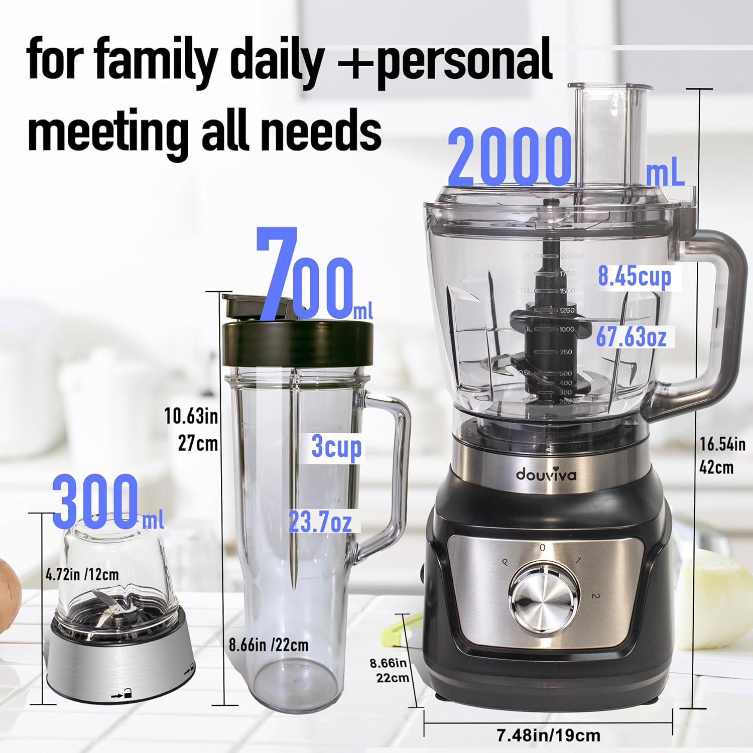 Skiennix Food Processor Blender Combo - 3-in-1 Countertop Blender with 8-Cup Bowl & 1000W Power