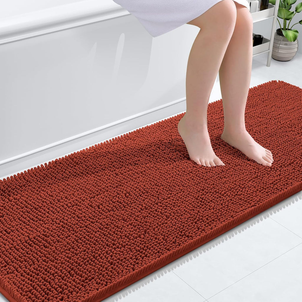 OLANLY Bathroom Runner Rugs - Soft Absorbent Chenille with Rubber Backing | Quick Dry, 70x24, Rustic Terracotta
