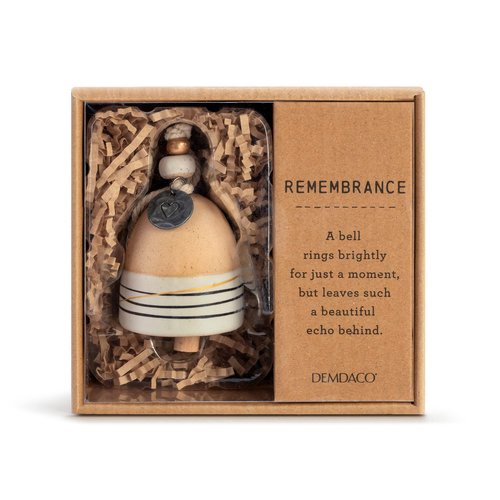 Demdaco Remembrance Gold Tone 2.5 inch Stoneware and Wood Mini Inspired Bell