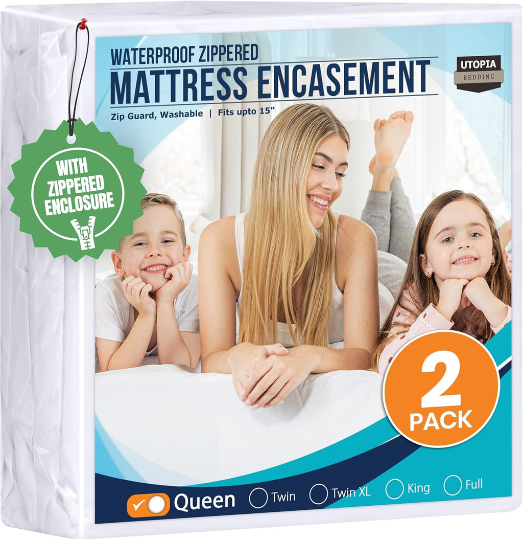 Utopia Bedding Queen Size Mattress Protector - 100% Waterproof & Bed Bug Proof Encasement (Pack of 2)