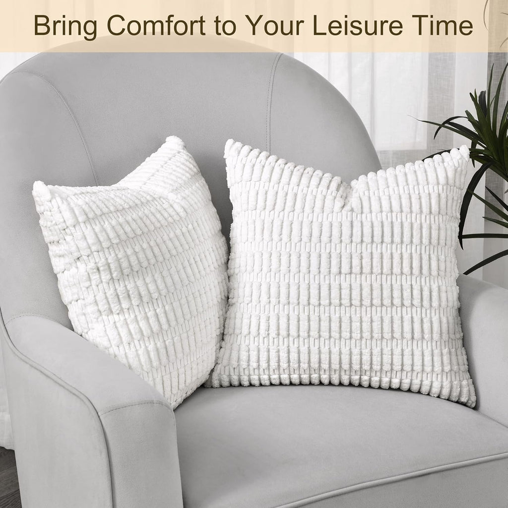 Volcanics Decorative Throw Pillow Covers - Soft Corduroy Striped 18x18 Inch | Modern Farmhouse Boho Decor