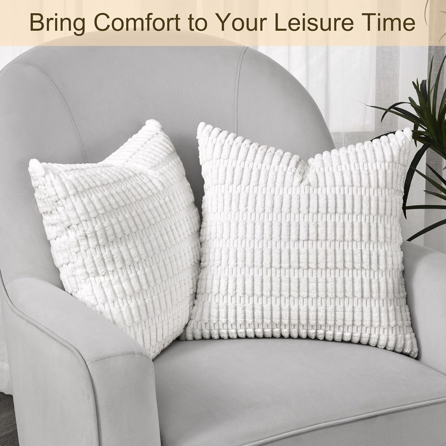 Volcanics Decorative Throw Pillow Covers - Soft Corduroy Striped 18x18 Inch | Modern Farmhouse Boho Decor