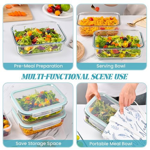 LOVYANXUE 2Pack 9.8 Cups/ 78 Oz Large Glass Food Storage Containers with Lids, Glass Meal Prep Containers with Airtight Lids - BPA Free, Leakproof, Ideal for Food Storing/Serving, Microwave/Oven Safe