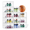 SONGMICS Shoe Boxes, Set of 12, Clear Plastic Shoe Storage, Stackable Sneaker Box, Drop Front Door, Up to US Size 11, Easy Assembly, 13 x 9.8 x 7.1 Inches, Transparent White ULSP032W12