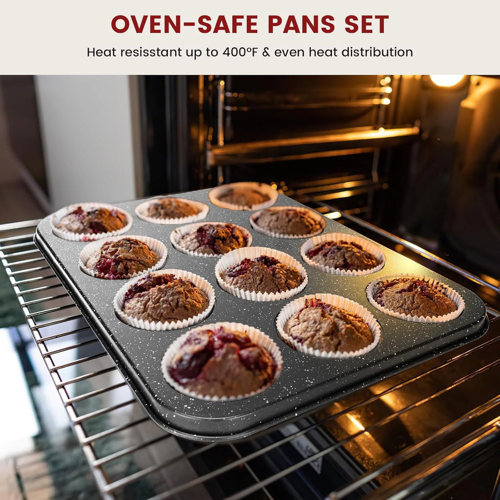 Terlulu 10-Piece Nonstick Baking Pans Set - Versatile Bakeware for Oven Cooking | Carbon Steel, Black
