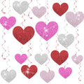 Chivertion 32 Pcs Valentines Party Decorations Pink Red Heart Hanging Swirls Decor Double-Sided Glitter Heart Streamers Ceiling Swirls for Valentine's Party Romantic Wedding Hanging Decorations