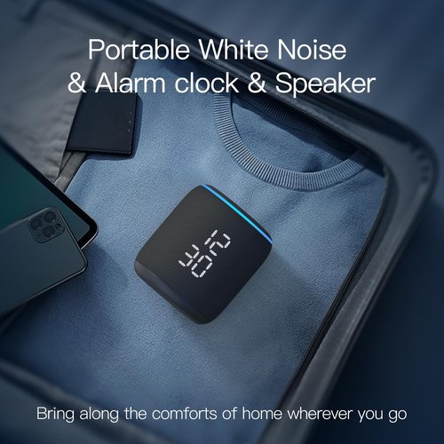 REACHER Sound Machine Alarm Clock for Kids, Portable Sound Machine for Sleep Friendly, Small Rechargable Bluetooth Alarm Clock for Travel, Glow Night Light for Bedroom Nursery Travel Dorm Bedside