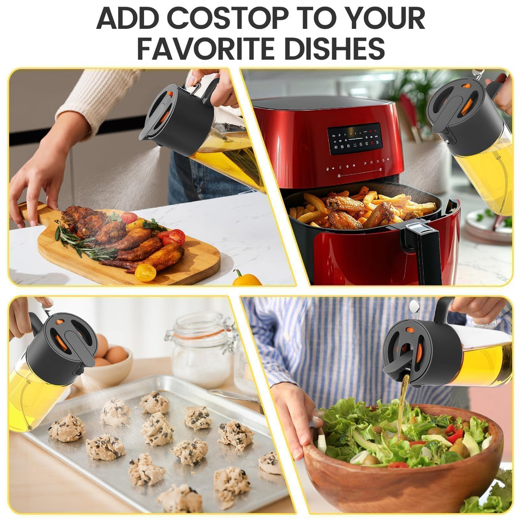 Costop Oil Sprayer for Cooking, 2025 Large Advanced Olive Oil Dispenser Bottle,500ml/17oz Glass Olive Oil Sprayer,2 in 1 Even Spray with Portion Control for Kitchen, Air Fryer, Salad, BBQ - Yellow