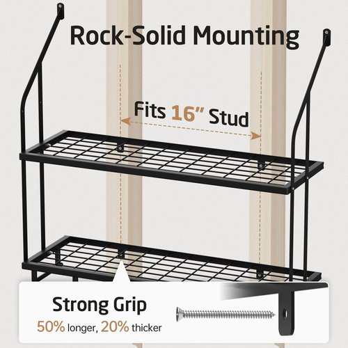 KES 30-Inch Pot Rack Wall Mounted with 8 Secure Lid Holders & 12 Sturdy Hooks, 2-Tier Kitchen Hanging Pot and Pan Organizer, Ample Storage for Tall Cookware, KUR215S75C-BK