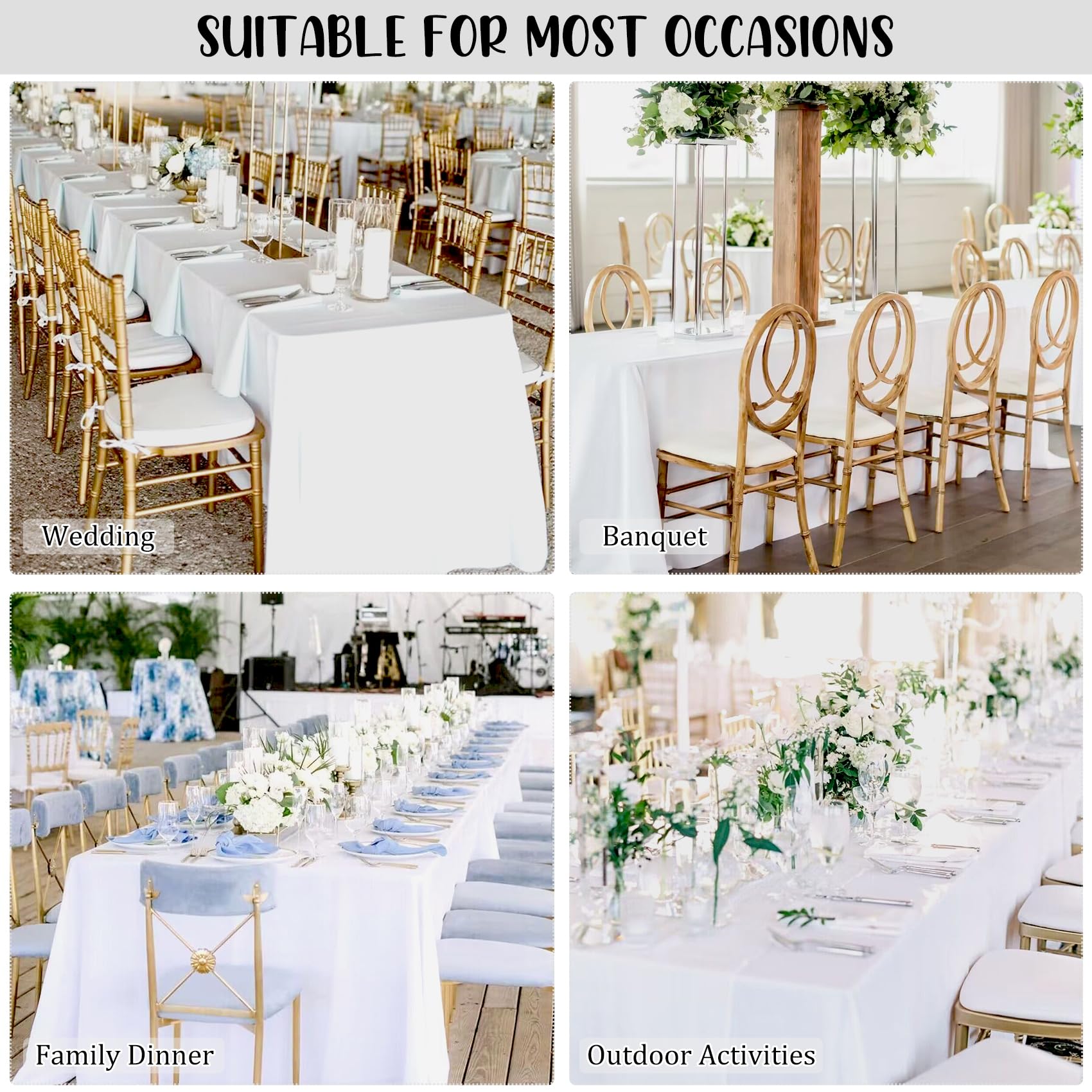 Fivenl 12 Pack White Tablecloth 60 x 102 Inch, Bulk 6 Foot Rectangle Table Clothes, Washable Polyester Fabric Table Covers for Wedding, Party, Reception, Banquet