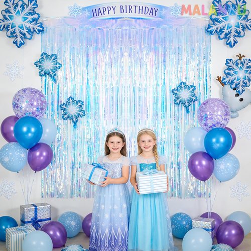 MALANKU Iridescent Streamers - Fringe Tinsel Backdrop Curtain for Mermaid Birthday Parties | 2 Packs, 3.3ft x 6.5ft